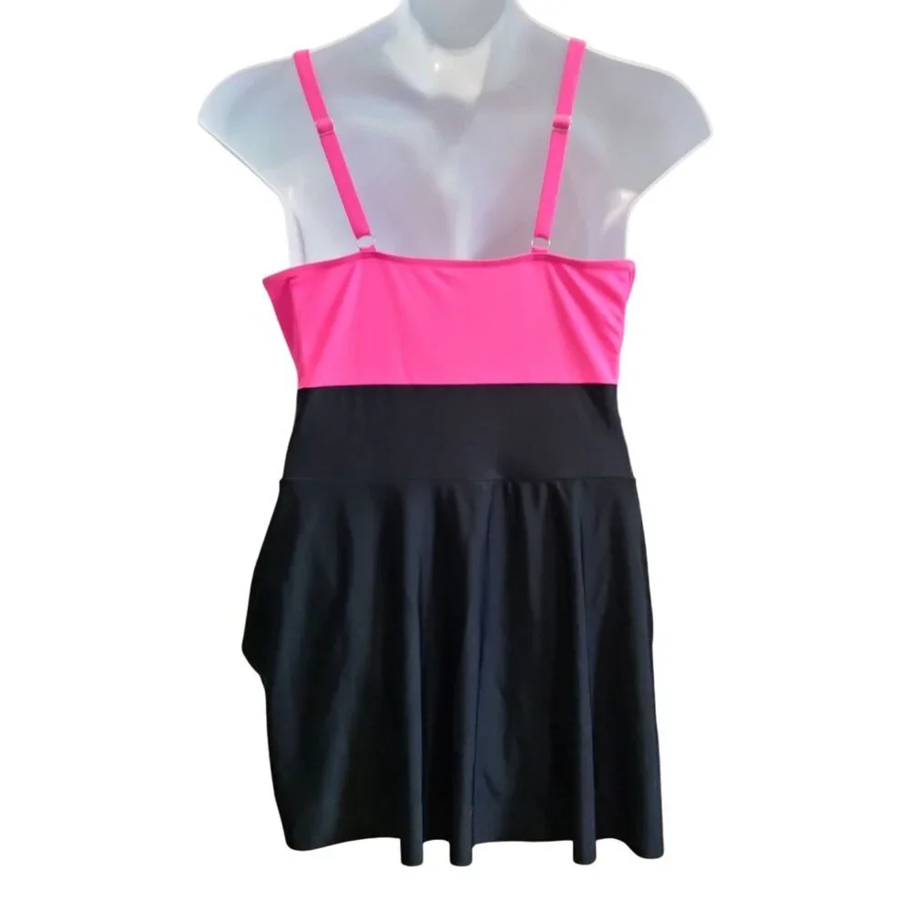 Blooming Jelly Size 2XL One-Piece Swimsuit Ruched Pink Black Adjustable Back